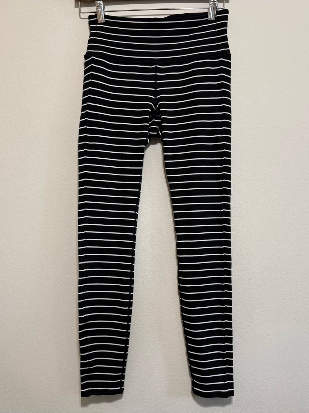 Athleta Black and White Striped Leggings